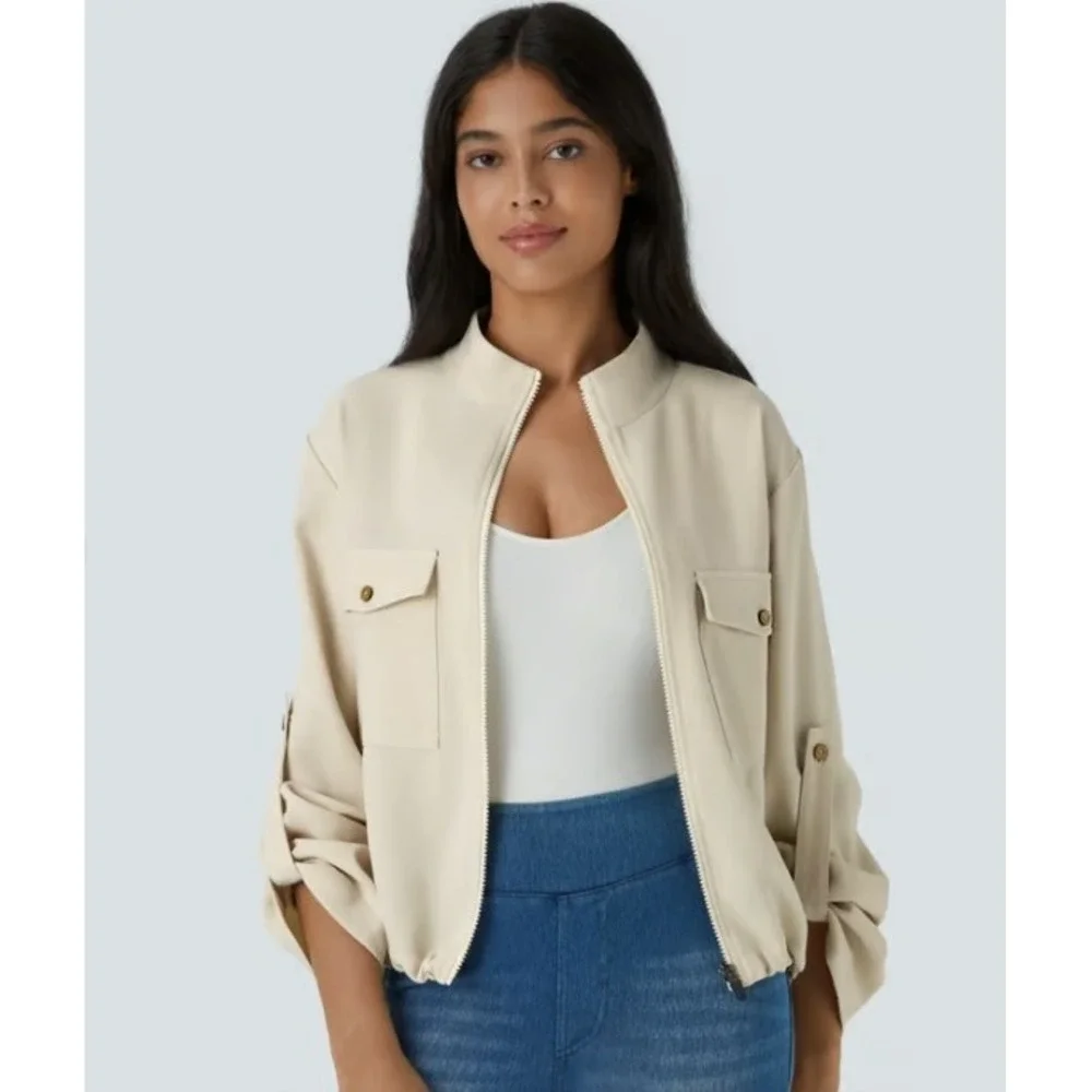 Halara Utility Jacket Minimalist Safari Gorpcore Beige Small NWT - Picture 1 of 7